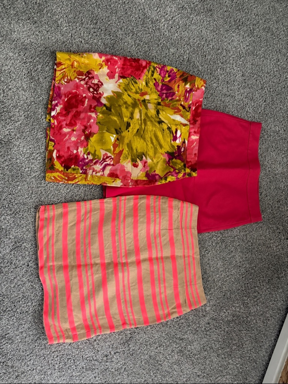 J. Crew Pink Floral, Hot Pink & Beige-Striped Pencil Skirts